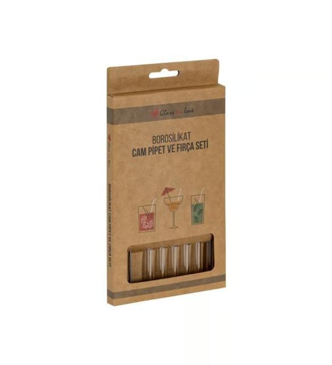 مجموعة مصاصات عصير زجاجية عدد 6 مع فرشاية تنظيف عدد 2