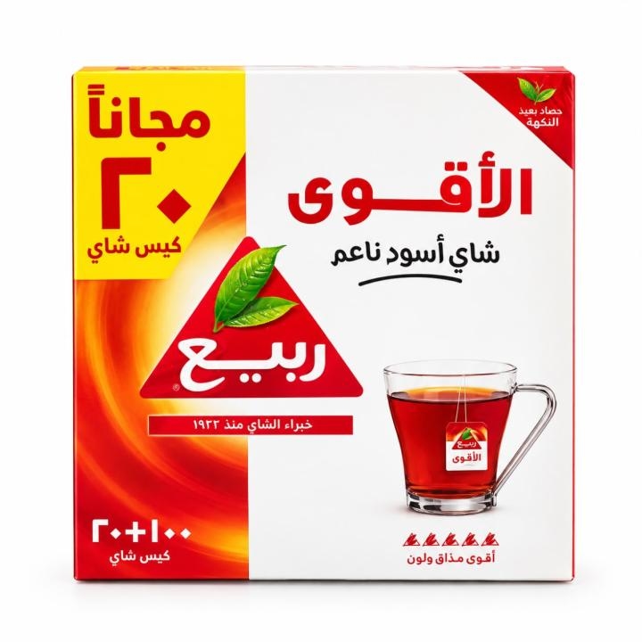 ربيع الأقوى شاي أسود ناعم عدد 100 + 20 كيس