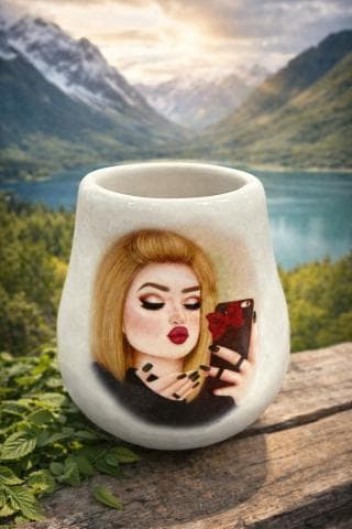 جوزة متة مع صورة بنت مع جوالها